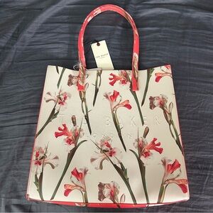 New Ted Baker Soocon Floral Print Tote Bag Icon Iris Print Coral. Large
